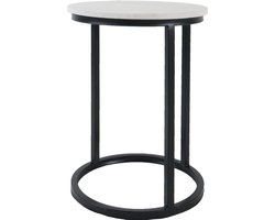 Laptoptafel Mitch Marmer Rond - Wit/Zwart - Design Bijzettafel voor Laptop