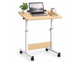 Laptoptafel op wielen - 67-90 cm - verstelbaar - wit-natuur