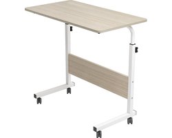Laptoptafel op Wieltjes - Wit - 80 cm x 40 cm - In Hoogte Verstelbaar - Bedtafeltje met Wielen - Ontbijttafel