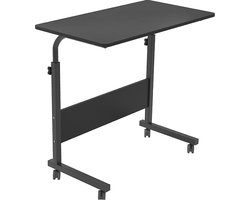 Laptoptafel op Wieltjes - Zwart - 80 cm x 40 cm - In Hoogte Verstelbaar - Bedtafeltje met Wielen - Ontbijttafel