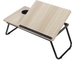 Laptoptafel – Tablethouder - Bedtafel – Voor bed, kantoor of studie – In hoogte verstelbaar met bekerhouder – Beige