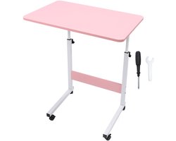 Laptoptafel - Verrijdbaar bedtafel - Laptoptafel op wieltjes - Laptoptafel op wielen - Verstelbare laptoptafel voor bed - Bedtafel - Bedtafeltje met wielen - In hoogte verstelbaar - Bedtafeltje met wielen - Roze