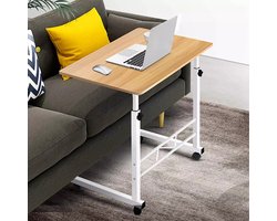 Laptoptafel - Verrijdbare Bedtafel - Banktafel - Bureau - Bijzettafel - Hoogte Verstelbaar 60-80 cm - Walnoot Tafelblad - Metalen Frame - Inclusief EBOOK