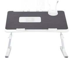 Laptoptafel voor bed en bank - Verstelbare hoogte en hellingshoek - 60x40 cm - voor laptops tot 17 inch - inklapbare poten - PVC-leer - Zwart