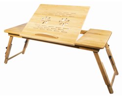 Laptoptafel XL Bamboe – Verstelbaar – Opvouwbaar – Bedtafel met Muishouder