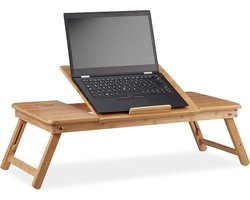 laptoptafel XL, Bedtafel verstelbaar, 13,8D x 35,4B x 19,3H cm, 5 hellingshoeken, met lade, luchtgaten, schoottafel, bedtafel, natuur