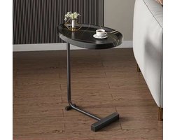Lardic® Bijzettafel - Sidetable - Salontafel - Laptoptafel - Bedtafel - Bijzettafeltje rond - Zwart metaal met zwart marmerlook