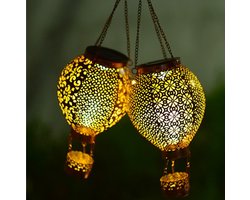 Lardic Solar Hangende Tuinlamp - Lantaarn - Solar Tuinverlichting op Zonneenergie - Led buitenverlichting met dag/Nacht Sensor - Tuinlantaarn - Sfeerverlichting - Metaal