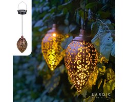 Lardic Solar Hangende Tuinlamp – Tuinverlichting op zonneenergie buiten – Buitenlamp zonne energie - Led buitenverlichting met sensor - Tuinfontein - Tuinfakkel / Tuinlantaarn - Sfeerverlichting - Metaal