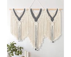 Large Macrame Wall Hanging 110 x 80 cm Boho Tapestry Handmade Grey Beige Tassel Bohemian Tapestries for Bedroom Wall Decoration Balcony Decor Wall Decoration Gift for Women