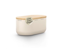 LARS NYSØM Ægte Broodtrommel - Bamboe deksel bruikbaar als snijplank - 35,5x18,5x15,8cm (Cream Beige)
