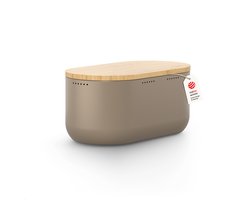 LARS NYSØM Ægte Broodtrommel - Bamboe deksel bruikbaar als snijplank - 35,5x18,5x15,8cm (Taupe Brown)