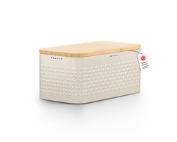 LARS NYSØM Glæde Broodtrommel - Bamboe deksel bruikbaar als snijplank - 34,5x18,5x15,8cm (Cream Beige)