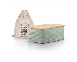 LARS NYSØM Glæde Broodtrommel met linnen broodzak - Bamboe deksel bruikbaar als snijplank - 34x18,5x13,5cm (Sage Green)