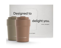 LARS NYSØM Thermo Koffie Mok to go Geschenkset - 2 x 380ml Thermo Mokken voor Koffie to go & Thee - De lekvrije Koffie to go Mok Geschenkset is in een aantrekkelijke Geschenkverpakking (Taupe Brown/Mocha Brown)