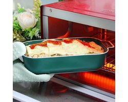 Lasagneschaal, 2 stuks, rechthoekige keramische ovenschaal van 9 x 5 inch met handvat, gekleurde kleine oven op tafel, bakvorm, ideaal voor oven, keramiek, bakvorm, lasagne (groen)