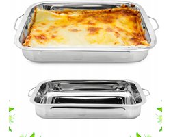 Lasagneschaal RVS Ovenschaal 40 x 31 x 5,5 cm - Lasagne Bakvorm - Grote Bakvorm Met Handvatten