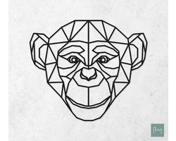 Laserfabrique Wanddecoratie - Geometrische Aap - Small - Zwart - Geometrische dieren en vormen - Houten dieren - Muurdecoratie - Line art - Wall art