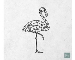 Laserfabrique Wanddecoratie - Geometrische Flamingo - XS - Brievenbusformaat - Zwart - Geometrische dieren en vormen - Houten dieren - Muurdecoratie - Line art - Wall art
