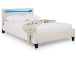 LASHIO gestoffeerd bed met LED-verlichting in het hoofdeinde 120x200 cm, crèmewit - modern bed met fluwelen stoffen bekleding, jeugdkamer - ambiente