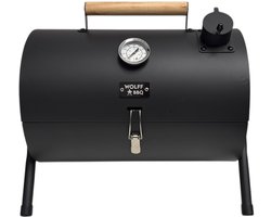 Last minute Kerstpakket: Compacte Draagbare kolen BBQ van Wolff BBQ - Handig voor op de camping op het strand of in een park - Smoker Barbecue - Draagbare lichtgewicht bbq - Met Thermometer en lucht doorvoer. Laat je vlees langzaam garen. Koop TIP