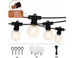 Latium G40 Lichtsnoer Buiten – IP65 – Prikkabel 12m – 100% Koperen Bedrading – 20 LED – Lichtslinger – Sfeerverlichting Buiten en Binnen – Warm Wit 2700K – 4 Extra LED’s