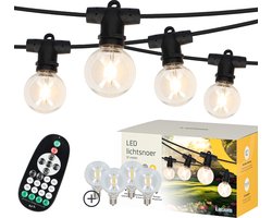 Latium IP65 Waterdicht Lichtsnoer 12m Inclusief Afstandsbediening - Energiezuinig en Verlengbaar - Prikkabel - Lichtslinger Sfeerverlichting voor Buiten en Binnen - Warm Wit 2700K - 4 Extra LEDS