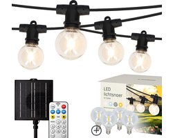 Latium IP65 Waterdicht Solar Lichtsnoer 12m Inclusief Afstandsbediening - Energiezuinig en Verlengbaar - Prikkabel - Lichtslinger Sfeerverlichting voor Buiten en Binnen - Warm Wit 2700K - 4 Extra LEDS
