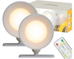 Latium Oplaadbare Wandlampen Set van 2 met Afstandsbediening voor Binnen – Draadloos en USB oplaadbaar – Dimbaar en te Bevestigen zonder Boren - 3 Lichtkleuren – USB Oplaadbaar – Zwart