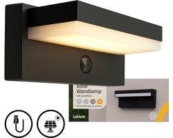 Latium Solar Buitenlamp met Bewegingssensor – Wandlamp Buiten op Zonne-energie en Oplaadbaar via USB - Duurzame en Weerbestendige Buitenverlichting - Tuinverlichting