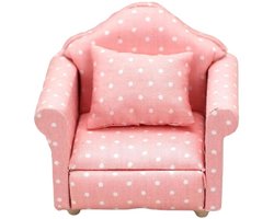LATRAT Poppenhuis sofa, 1:12 Poppenhuis miniatuur meubilair model doek bloemenpatroon bank fauteuil bank met kussens, accessoires bloemenpatroon mini-meubelset met rugkussen, roze