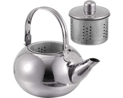 LATRAT Waterketel met zeef, ongeveer 1 liter, roestvrij staal, theepot, waterkoker, voor kokend warm water, grote capaciteit, geïsoleerde handgreep, spiegel