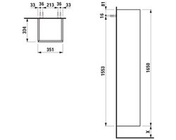 Laufen Il Bagno Alessi Hoge Kast, Scharnier rechts, 350x335x1650mm, H4304620976301