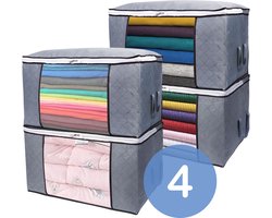 Laundria® Opbergtas en Organizer voor Dekbed en Kleding - 4x 55L - Opbergzak en Box voor Onder Bed en Kast - Opbergbox - Polyester- Met Rits - Donkergrijs - Kerstdeal - Kerstmis