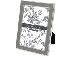 Laura Ashley 4x6 grijze emaille fotolijst, zilveren metalen rand met ezel, voor aanrecht, tegenruimte, tafelblad display, boekenplank, bureau, wanddecoratie, fotogalerij (4x6, grijs W/zilver)