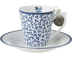 Laura Ashley Blueprint Collectables Espresso kopjes met schotel - Floris 9 cl.