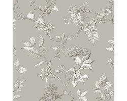 Laura Ashley Elderwood Behang - Planten - 10mx52cm - Grijs