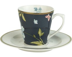 Laura Ashley Heritage Collectables Kop en Schotel koffie set / Espresso kopjes - Midnight Uni 9 cl. - Porselein