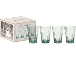 Laura Ashley Longdrinkglazen set van 4 - Waterglazen - Mondgeblazen - Giftset - Groen 41 cl.