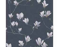Laura Ashley Magnolia Grove Behang - Bloemen - 10mx52cm - Grijs