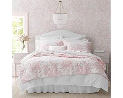 Laura Ashley Omkeerbaar katoenen beddengoed met bijpassende sham(s), lichtgewicht woondecoratie voor alle seizoenen, Bedford Pink, Twin
