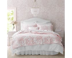 Laura Ashley Omkeerbaar katoenen beddengoed met bijpassende sham(s), lichtgewicht woondecoratie voor alle seizoenen, Bedford Pink, Twin