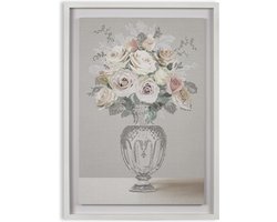 Laura Ashley Rose Bouquet Vase Canvas - Bloemen - 70x50cm - Grijs