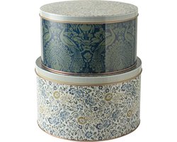Laura Ashley Storage Collectables Koekjestrommels - Bewaarblik rond - Koekblik - Set van 2 - Daniela en Peacock Geel