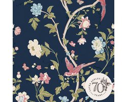 Laura Ashley Summer Palace Behang - Bloemen en Dieren - 10mx52cm - Blauw