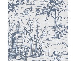 Laura Ashley Toile de Jouy Behang - Dieren - 10mx52cm - Blauw