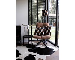 Laura Decoratie - koeienhuid sierkussen patchwork - echt leer - zwart, bruin, wit - 45cm x 45cm