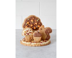Laura's Bakery koekuitstekers - 3D-scene herfst - 5 koekvormpjes - eekhoorn paddestoel boom eikel - uitsteekvormen - koekvormen