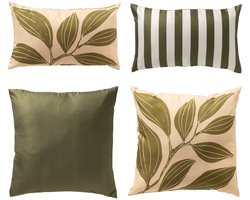LAURENS/SUN/SIA - 4-delige set buitenkussens - kussenset inclusief binnenkussens - 45x45 en 30x50 cm - groen, beige