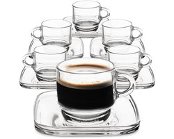 LAV - Espresso kopjes set - Cozy - 90ml - Transparant glas - Set van 12 stuks met onderleggers